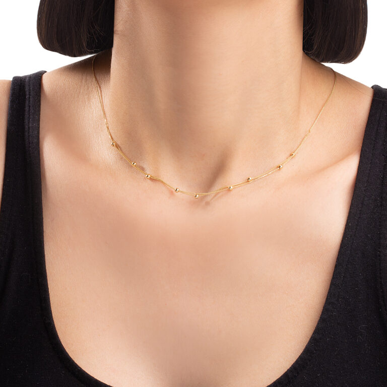 گردنبند طلا دو دور زنجیری گوی گالری طلا پرسته