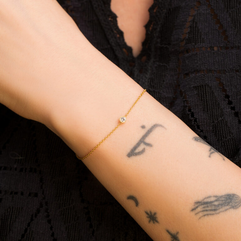 دستبند طلا زنجیری تک نگین برلیان گالری طلا پرسته