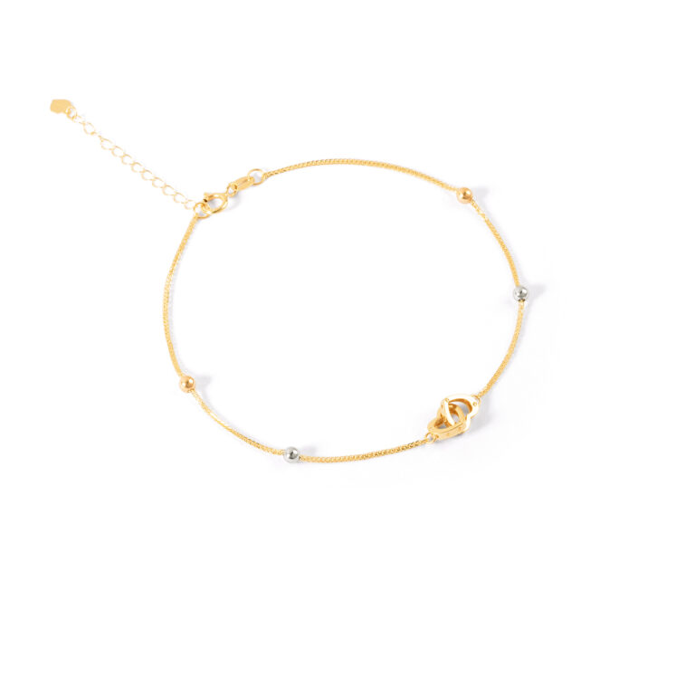 دستبند طلا زنجیری دو قلب و گوی گالری طلا پرسته