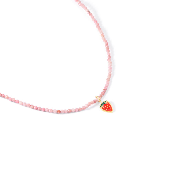 گردنبند طلا سنگی توت فرنگی مینا کاری گالری طلا پرسته