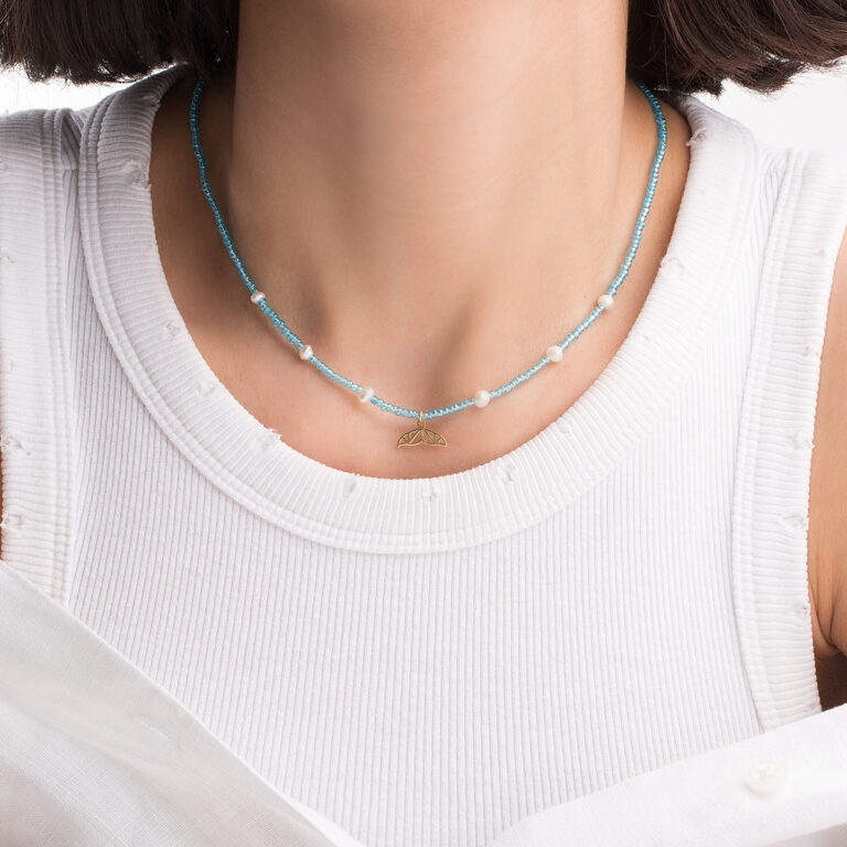 گردنبند طلا سنگ و مروارید دم وال گالری طلا پرسته