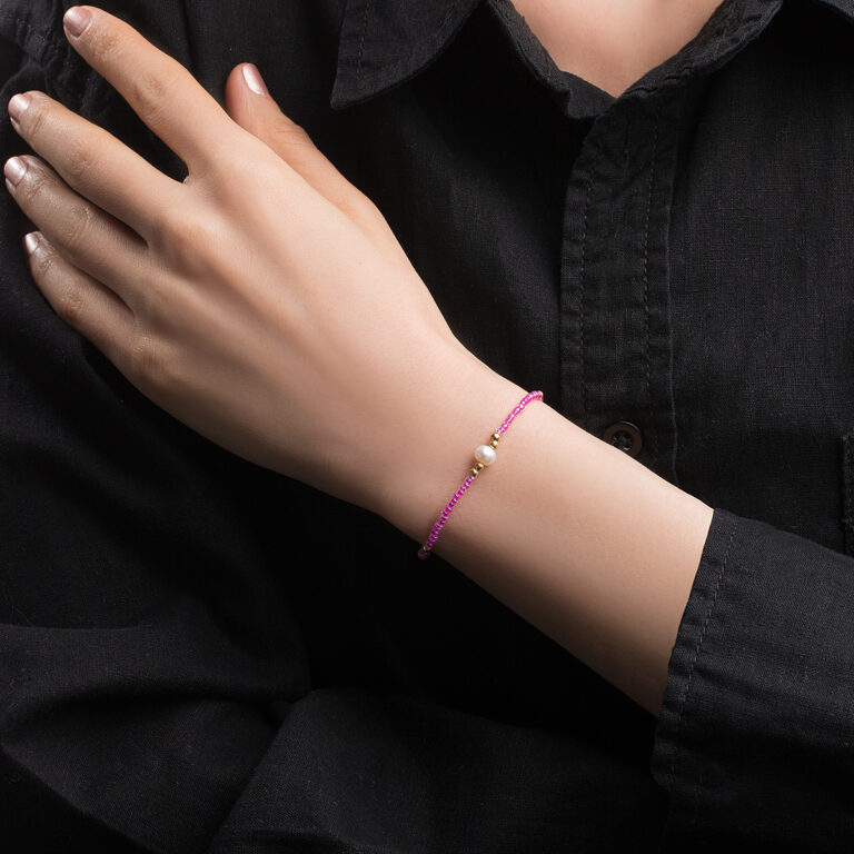 دستبند طلا سنگی گوی و مروارید گالری طلا پرسته