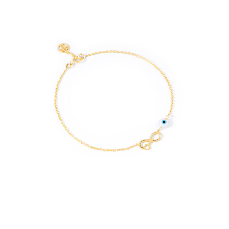 دستبند طلا زنجیری قلب و بی نهایت گالری طلا پرسته