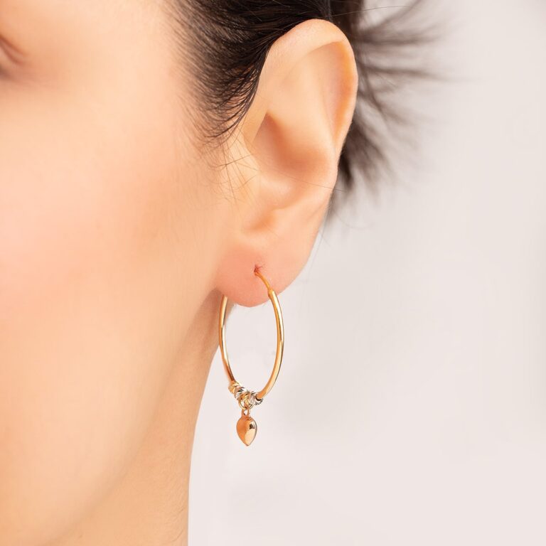گوشواره طلا حلقه ای گوی و قلب گالری طلا پرسته