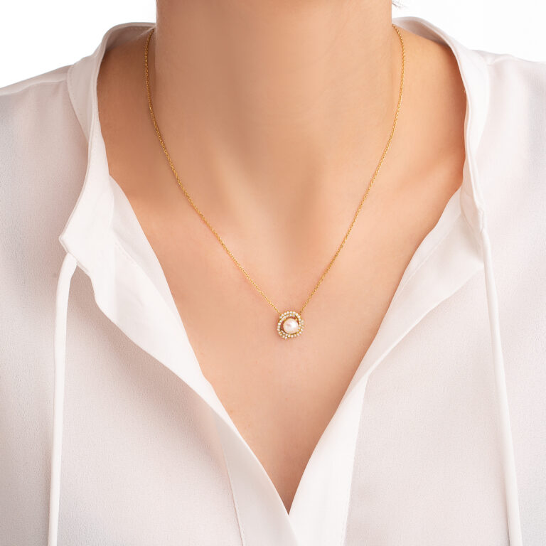 گردنبند طلا مروارید نگین دار پارلو گالری طلا پرسته