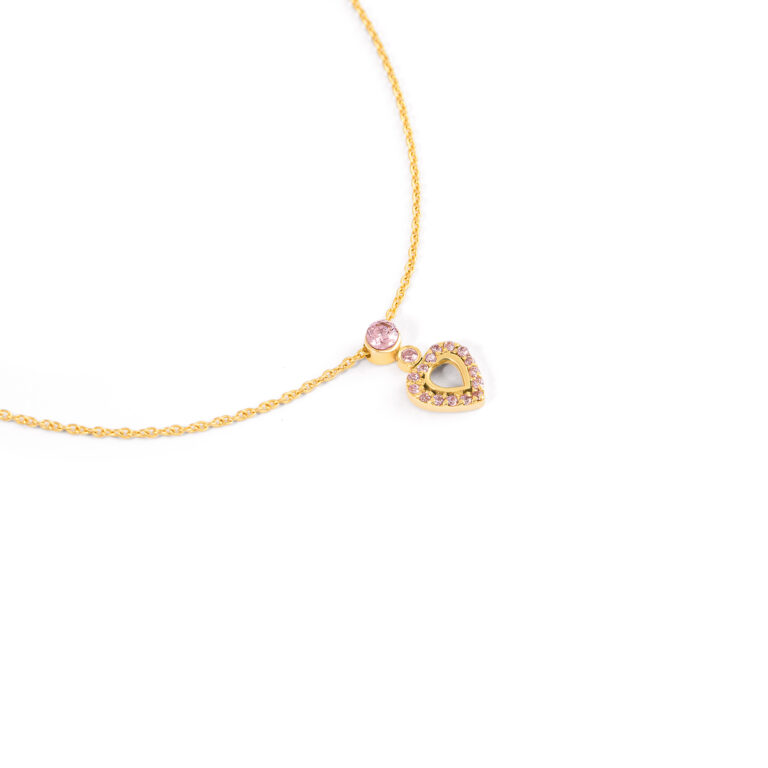 گردنبند طلا قلب نگین صورتی گالری طلا پرسته