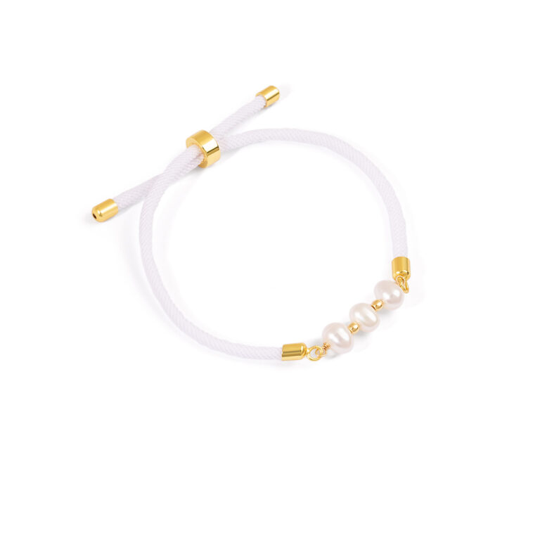 دستبند طلا بافت سه مروارید سه گوی سفید گالری طلا پرسته