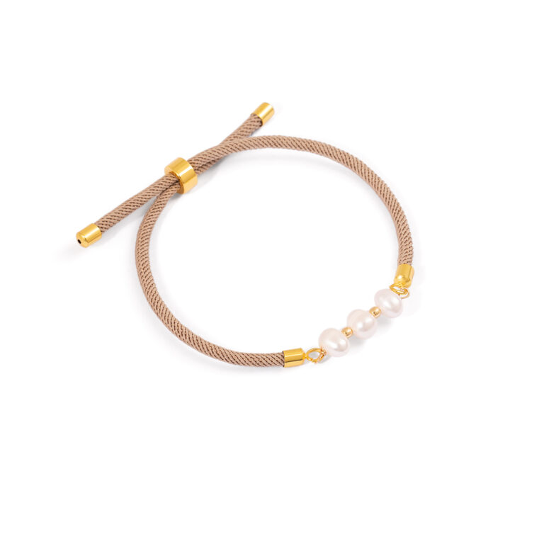 دستبند طلا بافت سه مروارید سه گوی خاکی گالری طلا پرسته