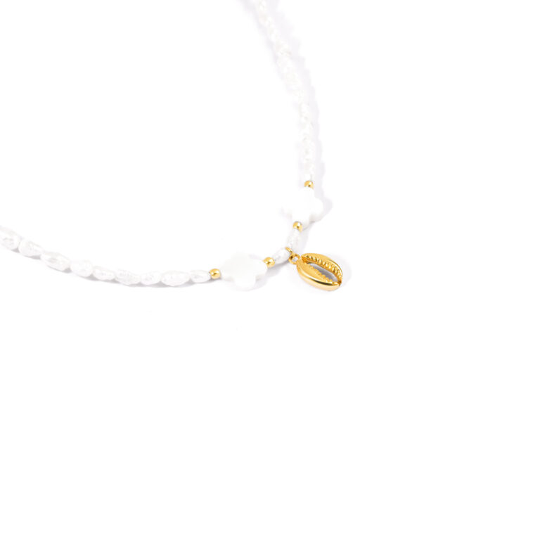 گردنبند طلا مروارید صدف و گوی گالری طلا پرسته