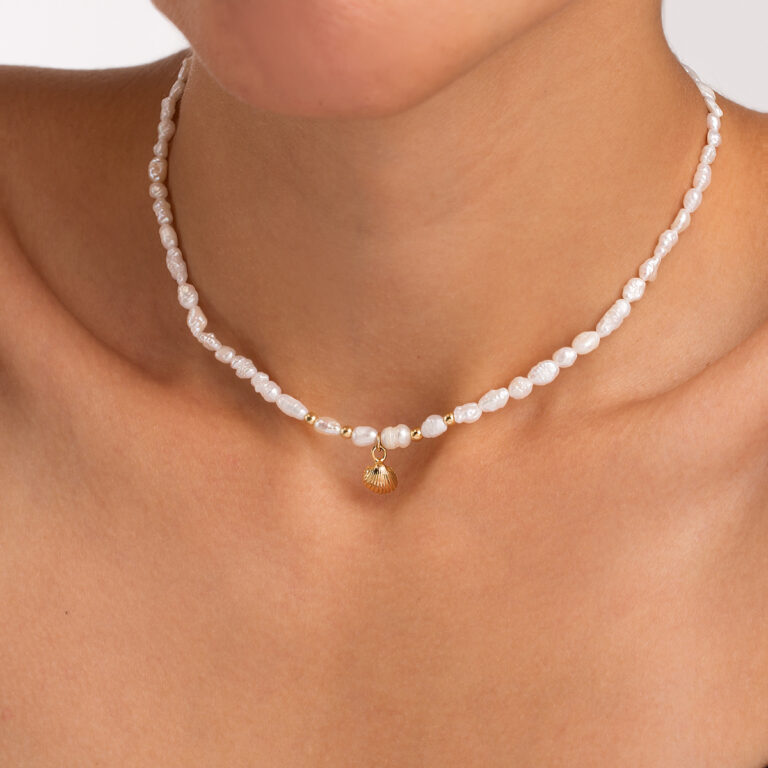 گردنبند طلا مروارید صدف و چهار گوی گالری پرسته