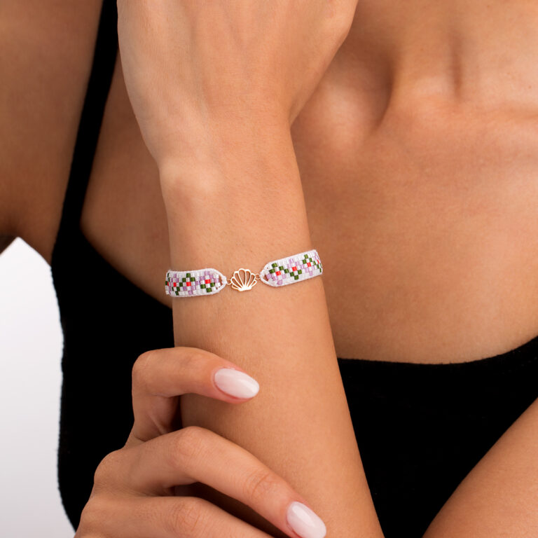 دستبند طلا بافت منجوقی صدف گالری پرسته