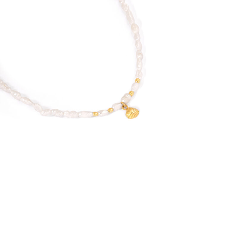 گردنبند طلا مروارید صدف و چهار گوی گالری طلا پرسته