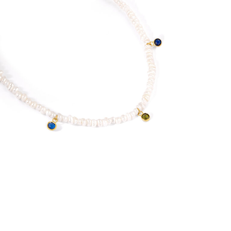 گردنبند طلا مروارید سه نگین گالری طلا پرسته