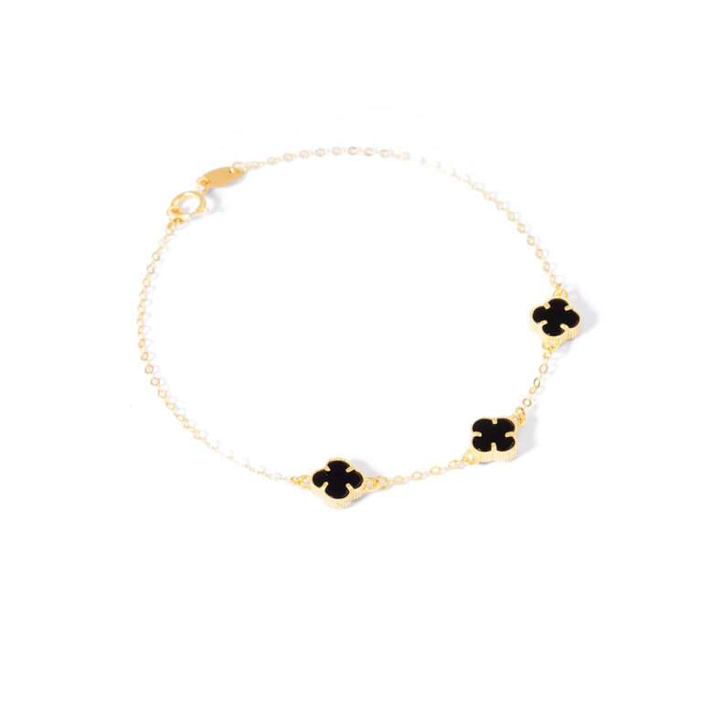 دستبند طلا زنجیری سه ونکلیف مشکی گالری طلا پرسته