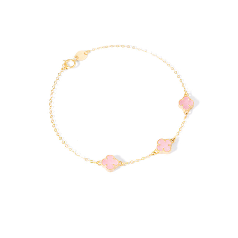 دستبند طلا زنجیری سه ونکلیف صورتی گالری طلا پرسته