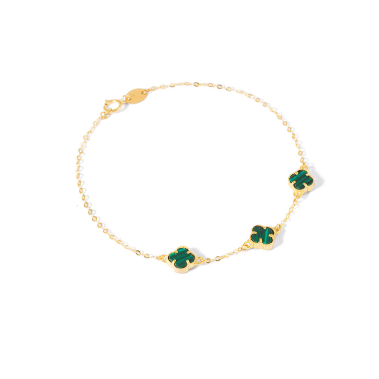 دستبند طلا زنجیری سه ونکلیف سبز گالری طلا پرسته