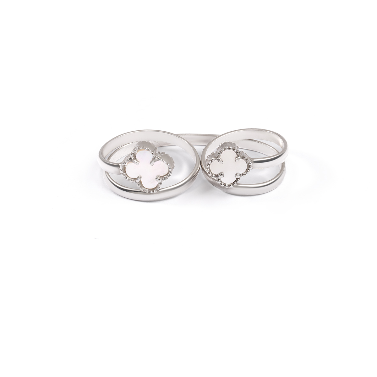 انگشتر نقره دو رینگ ونکلیف سفید گالری طلا پرسته