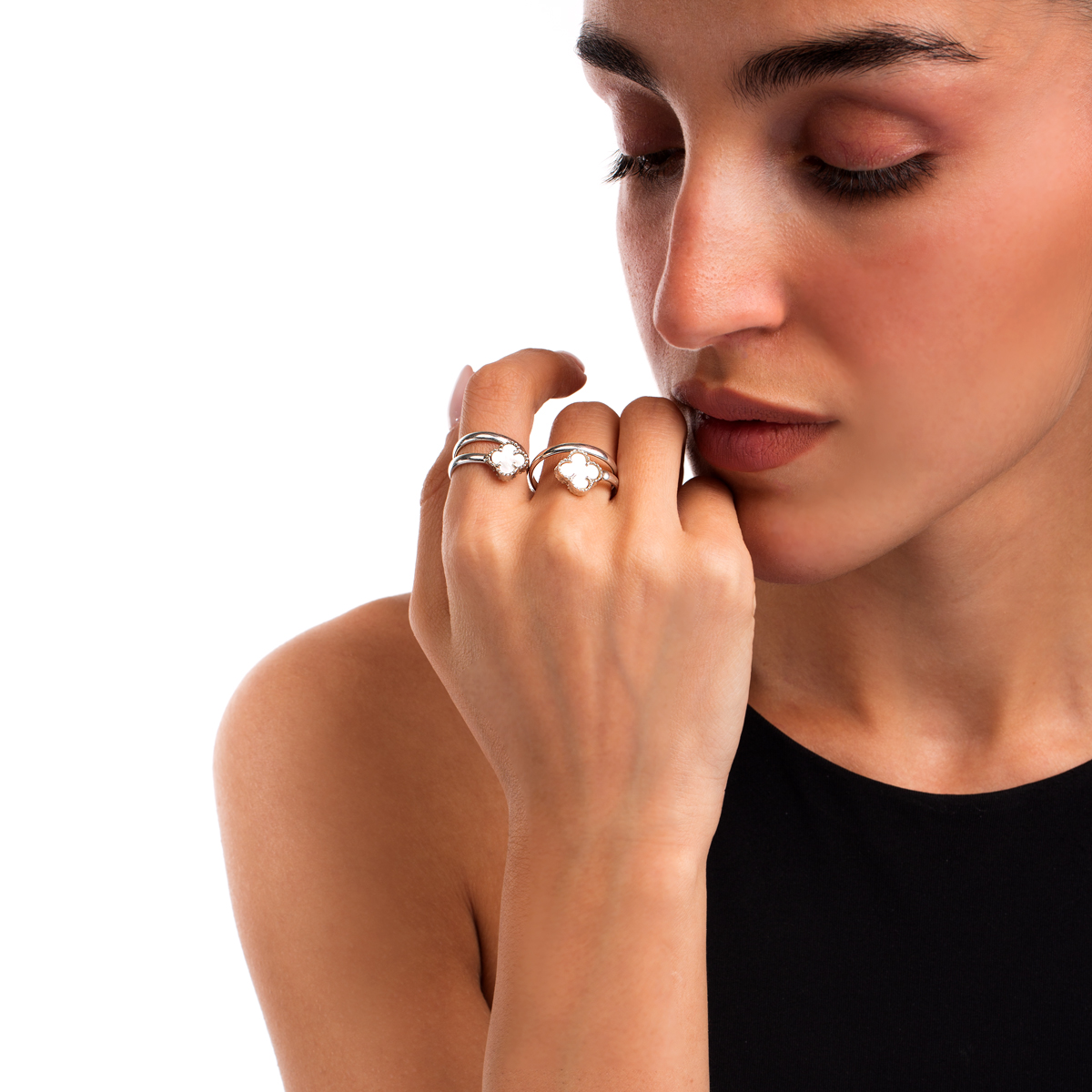 انگشتر نقره دو رینگ ونکلیف سفید گالری طلا پرسته