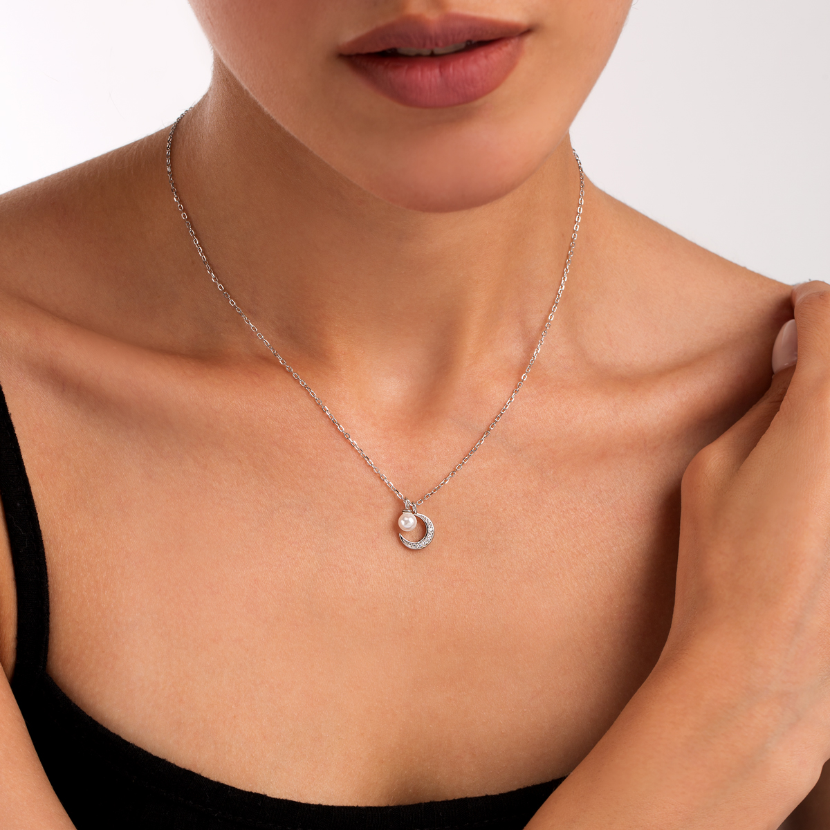 گردنبند نقره ماه و مروارید گالری طلا پرسته