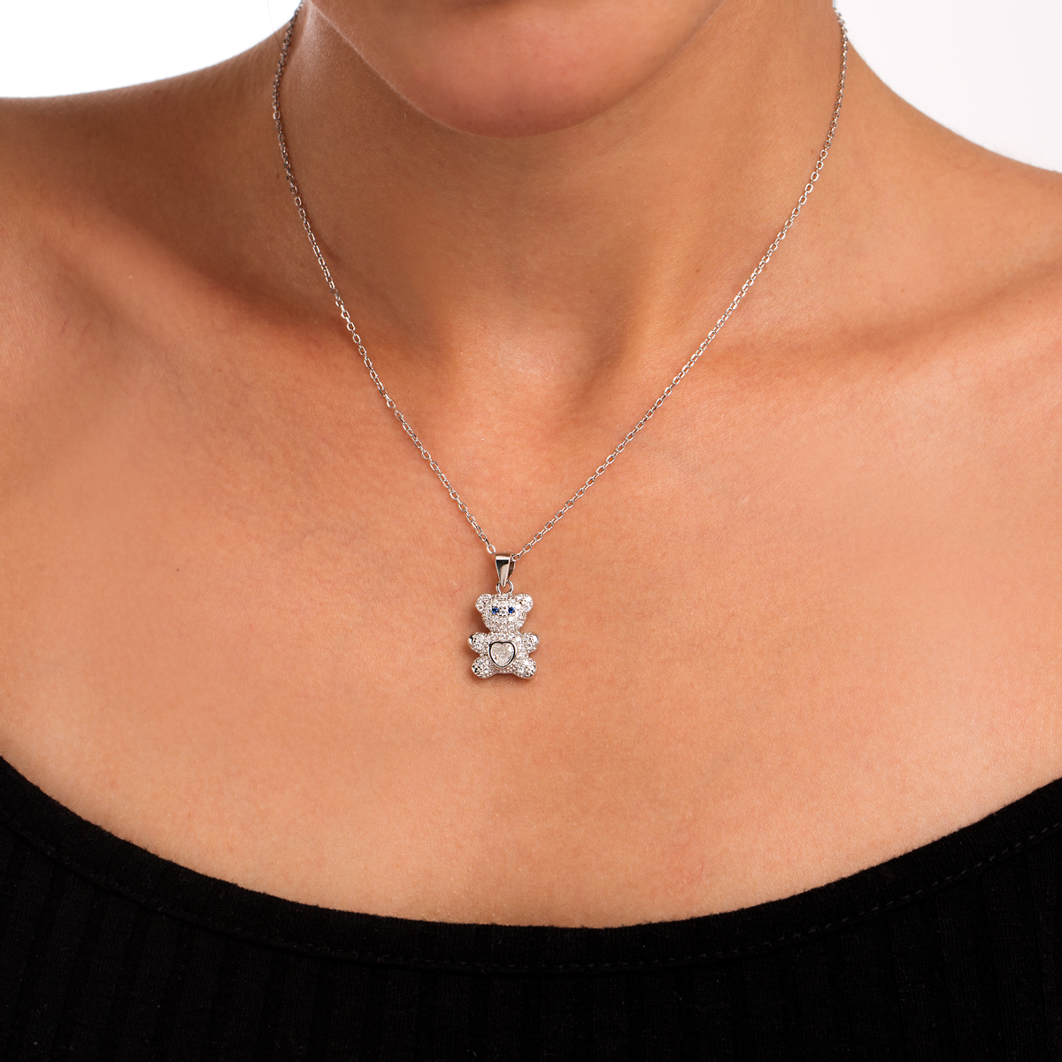 گردنبند نقره تدی نگین دار گالری طلا پرسته