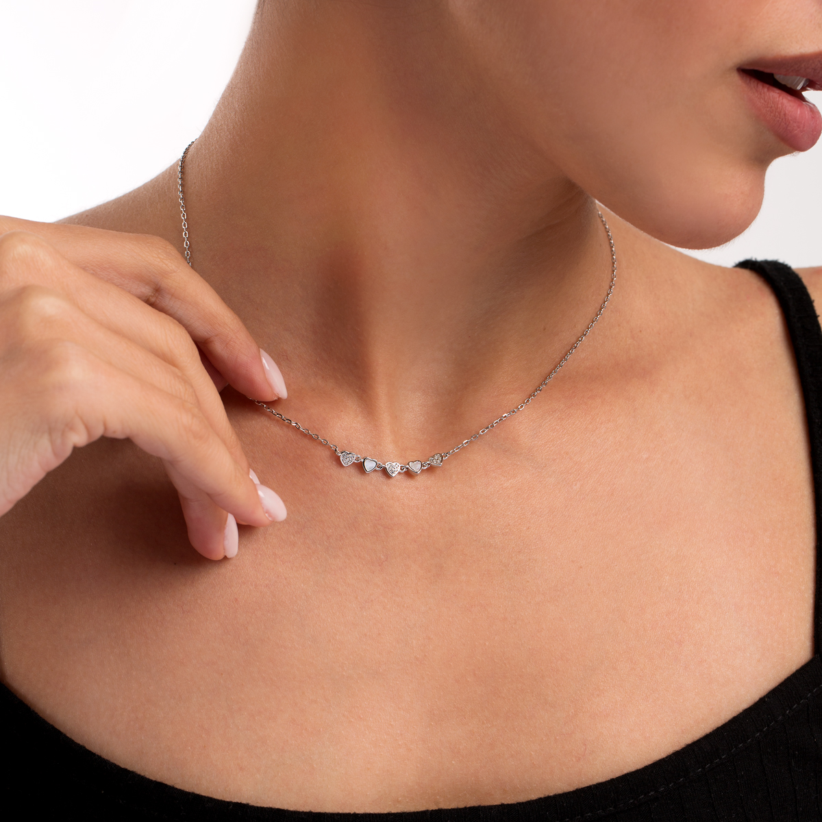 گردنبند نقره نگین دار زنجیره عشق گالری طلا پرسته