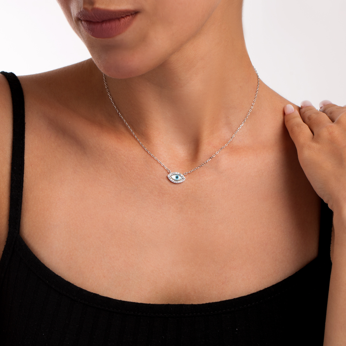 گردنبند نقره چشم نظر نگین دار گالری طلا پرسته