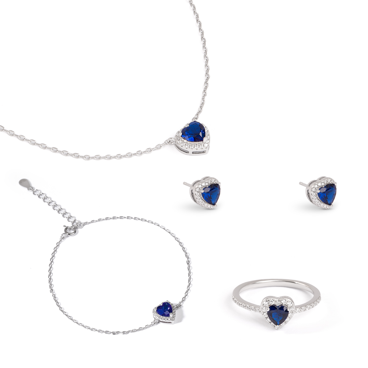 ست نقره نگین دار قلب سرمه ای گالری طلا پرسته