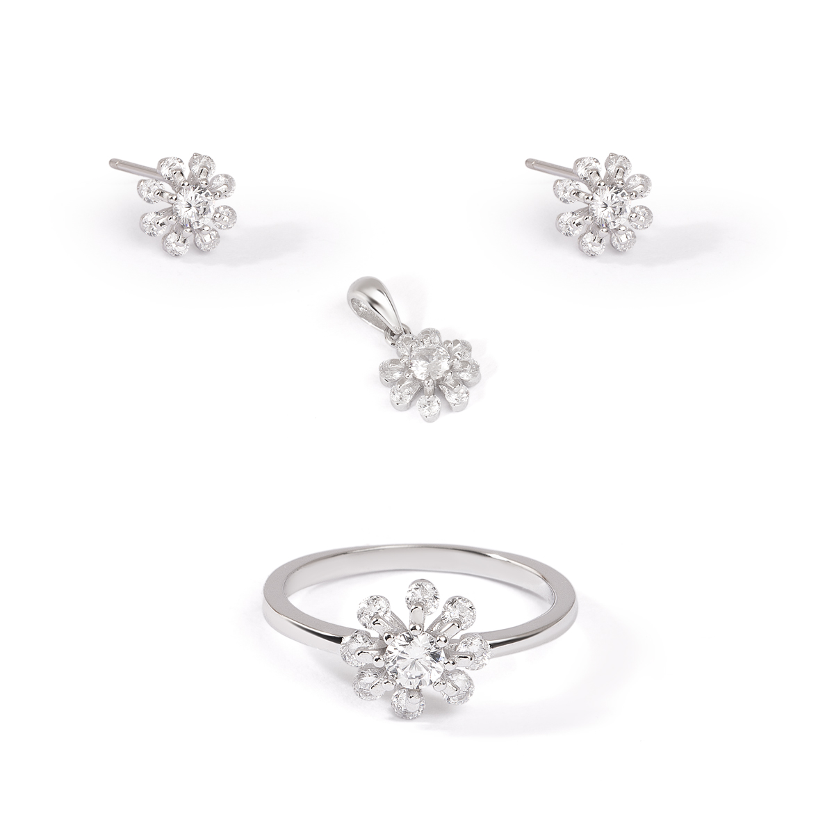 نیم ست نقره نگین دار شکوفه گالری طلا پرسته