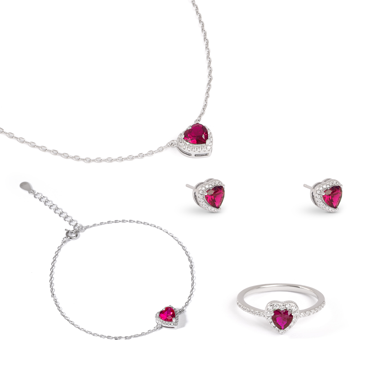 ست نقره نگین دار قلب قرمز گالری طلا پرسته