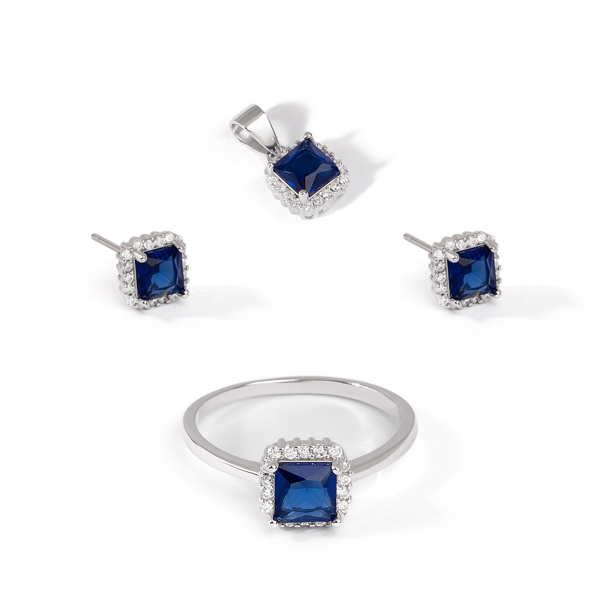 نیم ست نقره نگین دار مربع سرمه ای گالری طلا پرسته