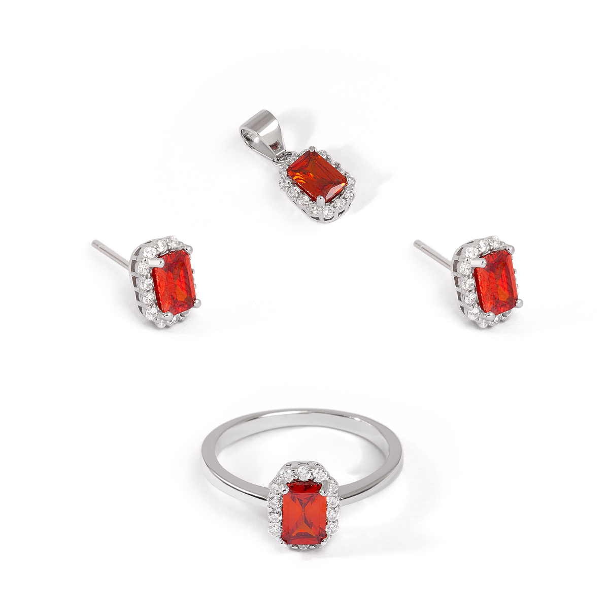 نیم ست نقره نگین دار مستطیل قرمز گالری طلا پرسته