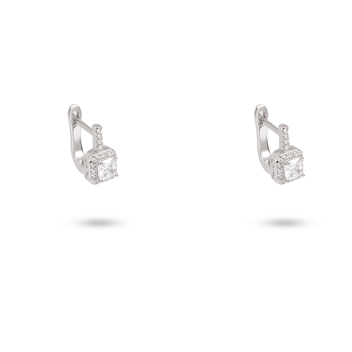 گوشواره نقره کلیپسی نگین دار مربع سفید گالری طلا پرسته