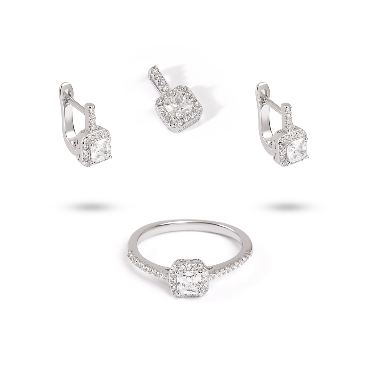 نیم ست نقره نگین دار مربع سفید گالری طلا پرسته