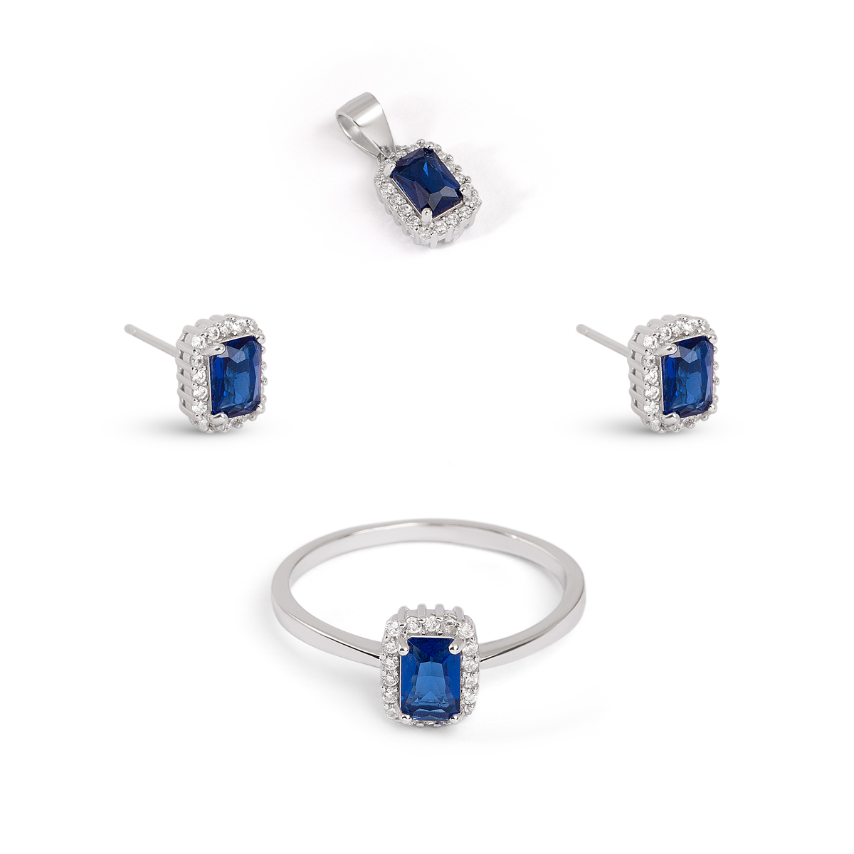 نیم ست نقره نگین دار مستطیل سرمه ای گالری طلا پرسته