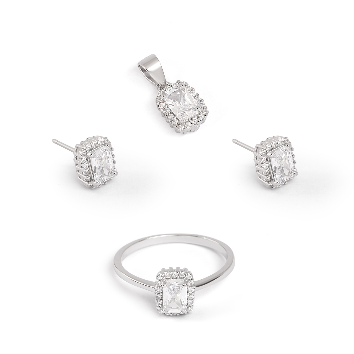 نیم ست نقره نگین دار مستطیل سفید گالری طلا پرسته