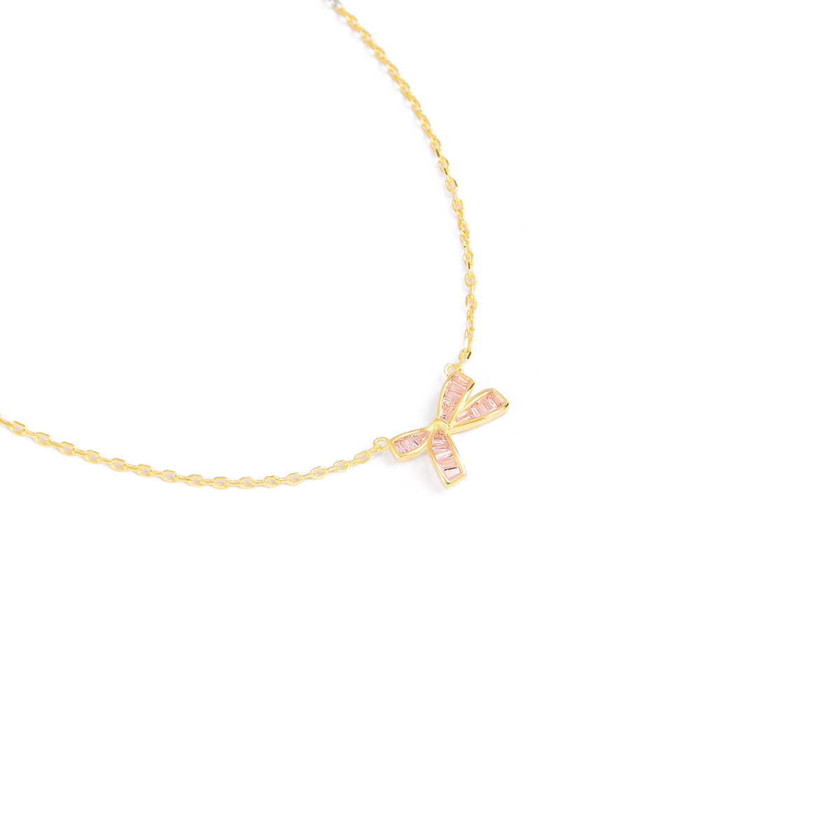 گردنبند نقره نگین دار پاپیون صورتی گالری طلا پرسته