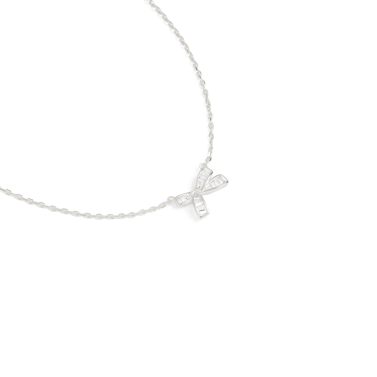 گردنبند نقره نگین دار پاپیون سفید گالری طلا پرسته