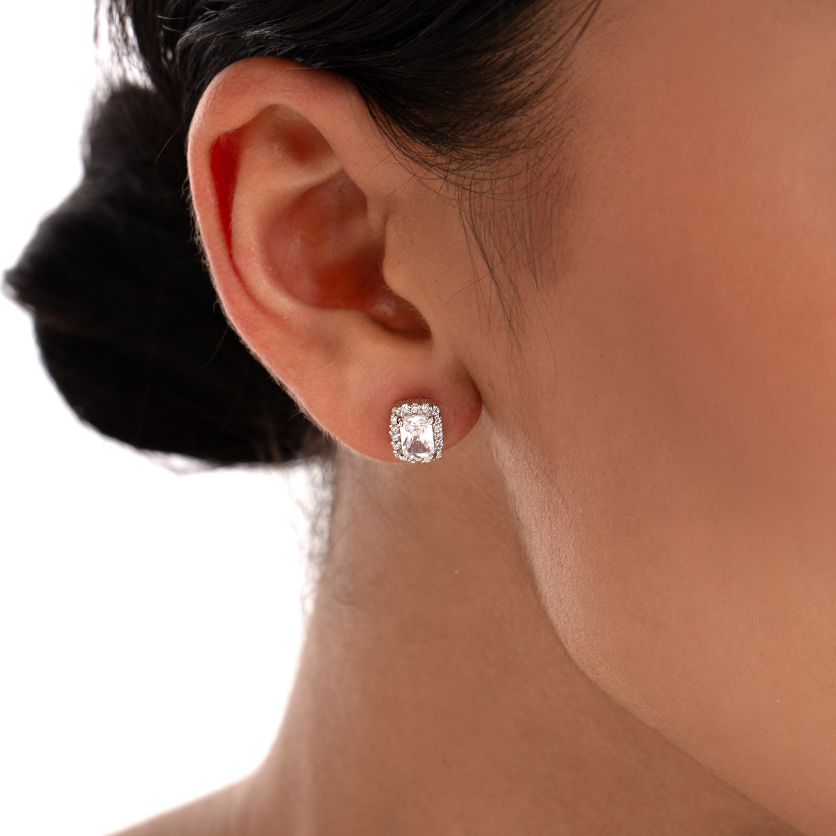 نیم ست نقره نگین دار مستطیل سفید گالری طلا پرسته