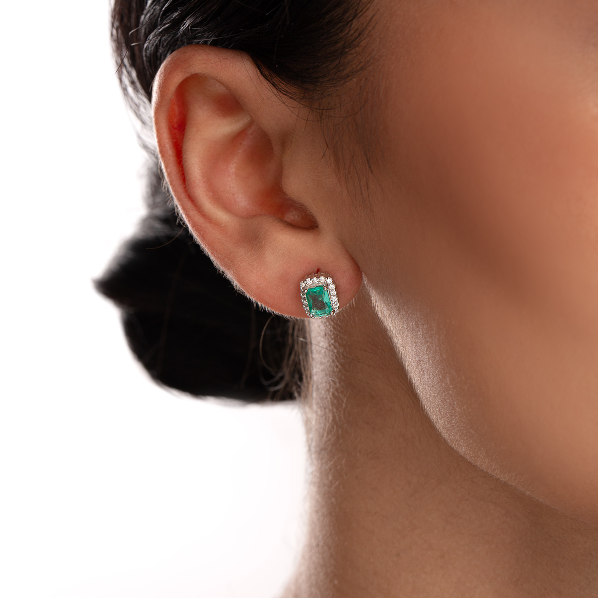 نیم ست نقره نگین دار مستطیل سبز گالری طلا پرسته