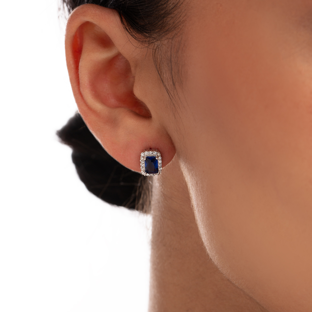 نیم ست نقره نگین دار مستطیل سرمه ای گالری طلا پرسته