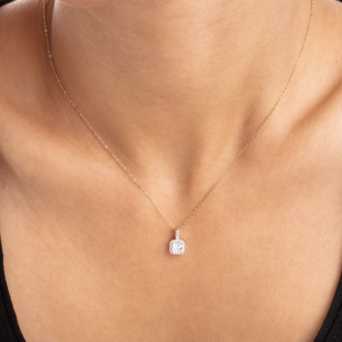 نیم ست نقره نگین دار مربع سفید گالری طلا پرسته