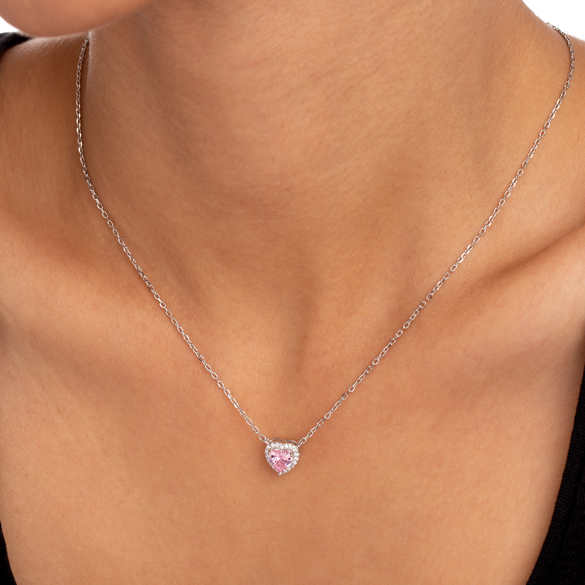 ست نقره نگین دار قلب صورتی گالری طلا پرسته