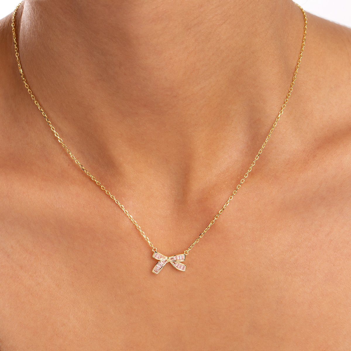 گردنبند نقره نگین دار پاپیون صورتی گالری طلا پرسته