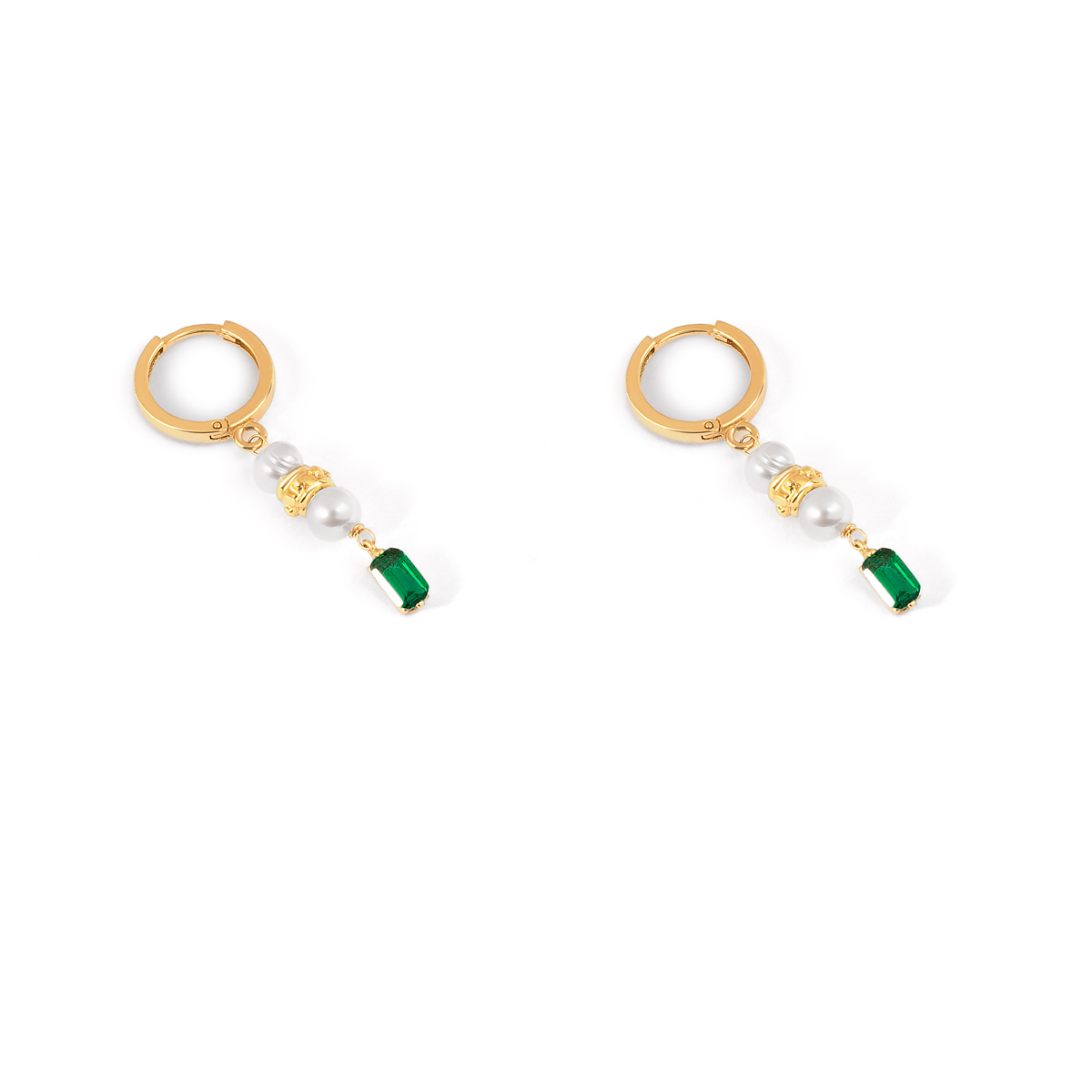 گوشواره طلا حلقه ای مروارید و باگت سبز گالری طلا پرسته