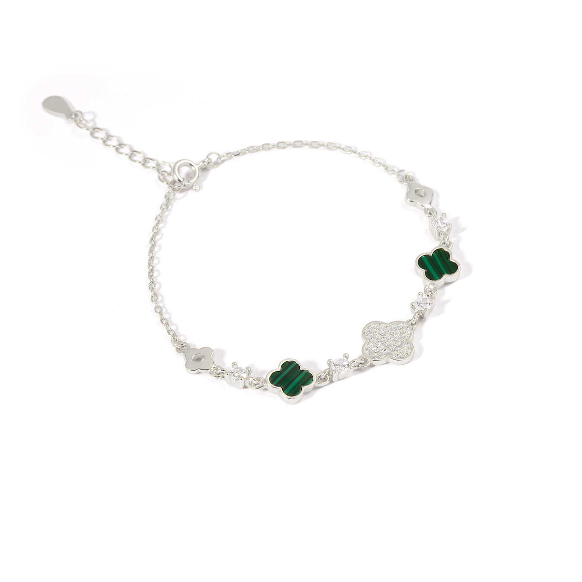 دستبند نقره نگین دار ونکلیف سبز گالری طلا پرسته