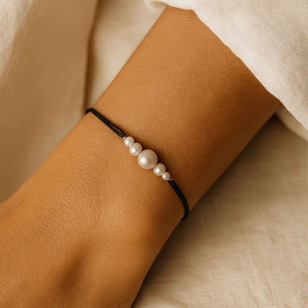 دستبند طلا بافت پنج مروارید گالری طلا پرسته