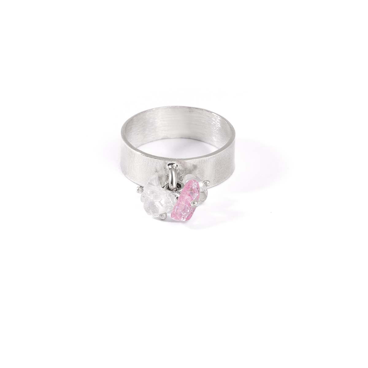 انگشتر نقره آویز سنگی سفید و صورتی گالری طلا پرسته