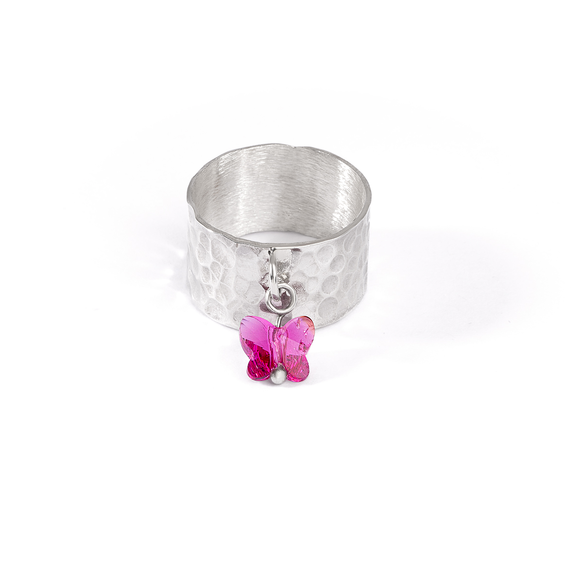 انگشتر نقره آویز پروانه سرخابی گالری طلا پرسته