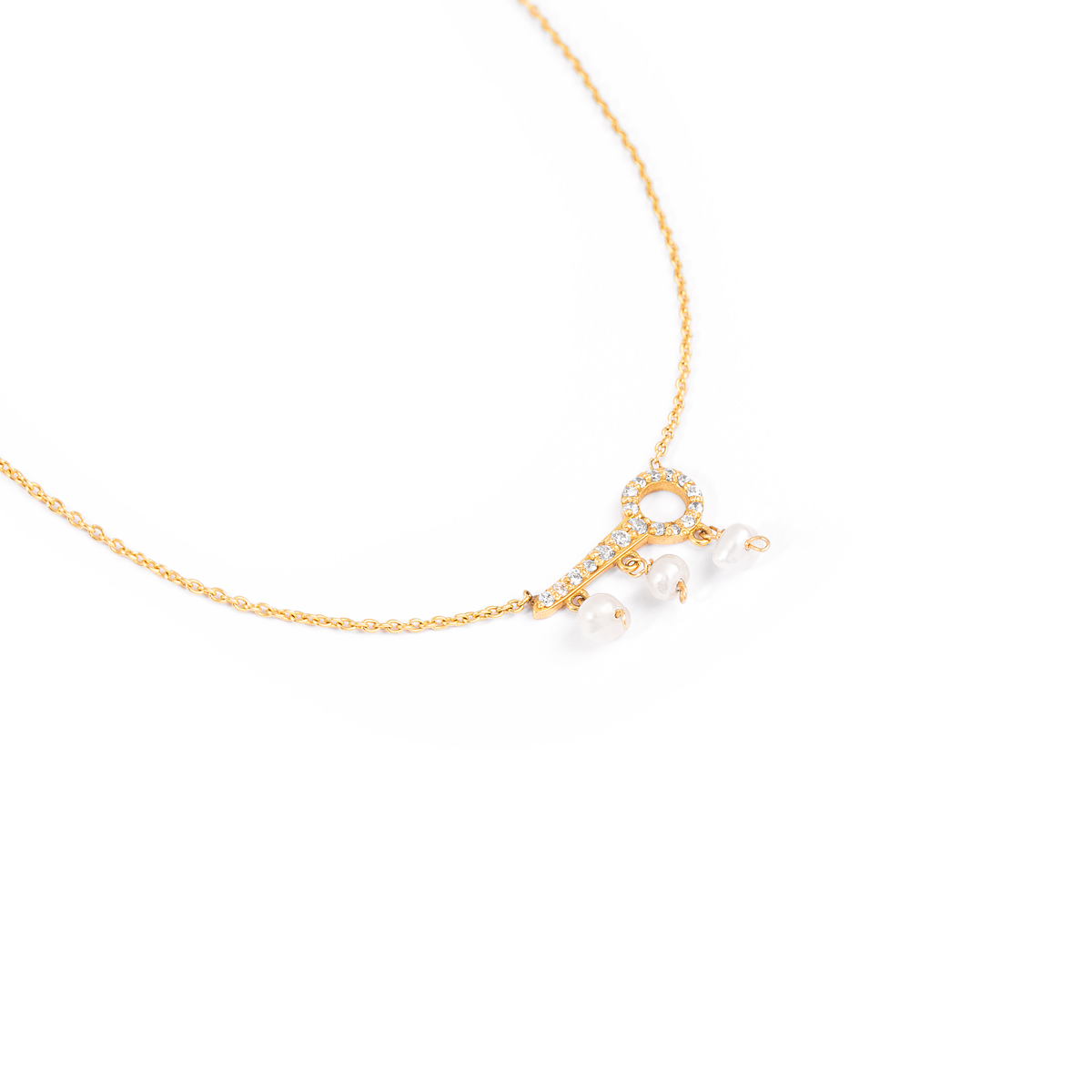 گردنبند طلا کلید سه مروارید گالری طلا پرسته