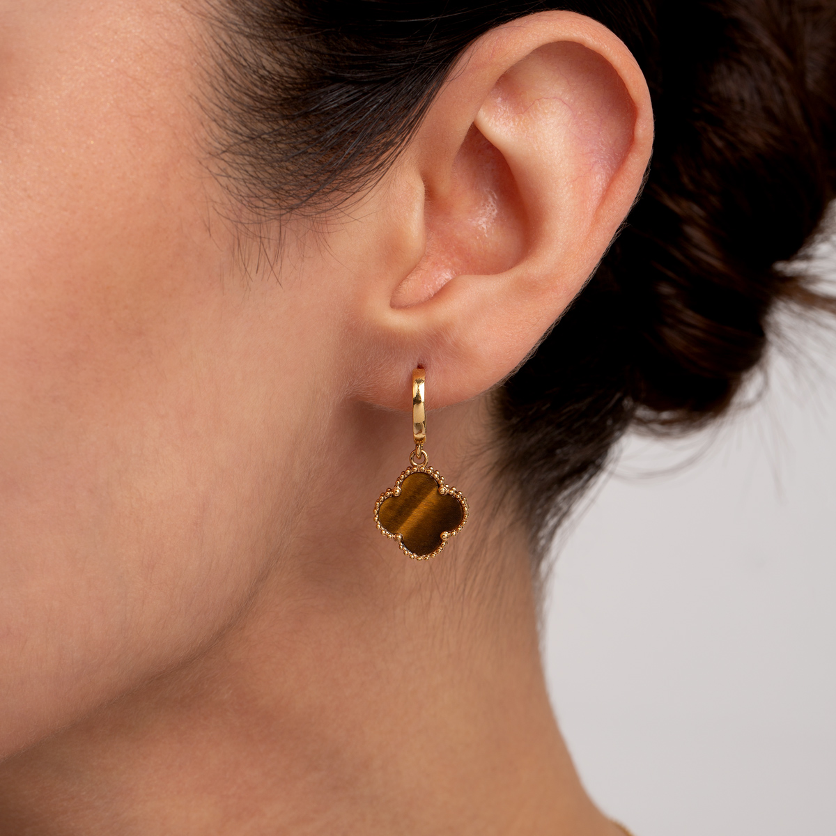 گوشواره طلا حلقه ای ونکلیف قهوه ای گالری طلا پرسته